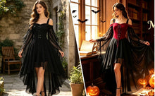 Women Witch Dress Halloween Costumes Vampire Woman Renaissance Medieval Butterfly Sleeve Mesh Gothic Dresses - Blue - Size XXL