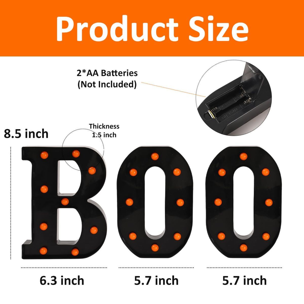 Halloween Decorations-3 Marquee Light up Letters "BOO" Decorative Sign | Halloween Decor for Kitchen Tabletop Fireplace Mantel Party Indoor - Black - Size 8.5in