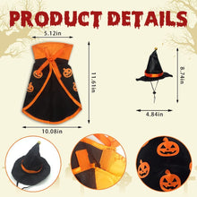 Halloween Cat Costume Cloak Witch Hat Pet Accessories Halloween Adjustable Pumpkin Pet Costumes Clothes Set, Halloween pet Costume Decor Cloak for Cats Dogs Puppy Halloween Carnival Party Supplies