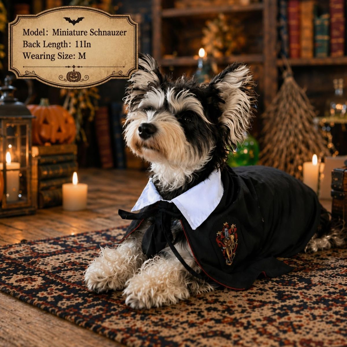 3PCS Halloween Dog Costume Cat Wizard Cape Glasses and Necktie Set Halloween Puppy Outfit Pet Academy Magician Cosplay Apparel for Kitten Cat Small Dogs - Black-Green - Size M