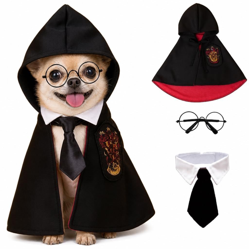 Halloween Pet Costume Dog Wizard Costume Cat Wizard Costume Pet Cosplay Pet - Black-Red - Size S