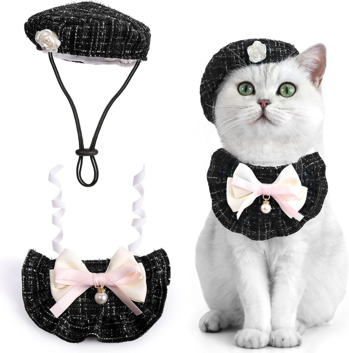 Cat Beret Cat Headscarf Pet Outfit Cat Accessories Halloween Pet Costume - Black