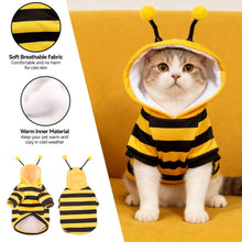 Bumblebee Cat Costume for Sphynx & Small Dogs, Fit Halloween, Yellow, Cute Bee Stripes Hoodie, Soft Warm Fleece, Holiday Cosplay Outfit, Daily Leisure Wear, Easy to Put, Safe for Leash Walking - Yellow / S