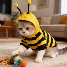 Bumblebee Cat Costume for Sphynx & Small Dogs, Fit Halloween, Yellow, Cute Bee Stripes Hoodie, Soft Warm Fleece, Holiday Cosplay Outfit, Daily Leisure Wear, Easy to Put, Safe for Leash Walking - Yellow / S