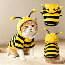 Bumblebee Cat Costume for Sphynx & Small Dogs, Fit Halloween, Yellow, Cute Bee Stripes Hoodie, Soft Warm Fleece, Holiday Cosplay Outfit, Daily Leisure Wear, Easy to Put, Safe for Leash Walking - Yellow / XS