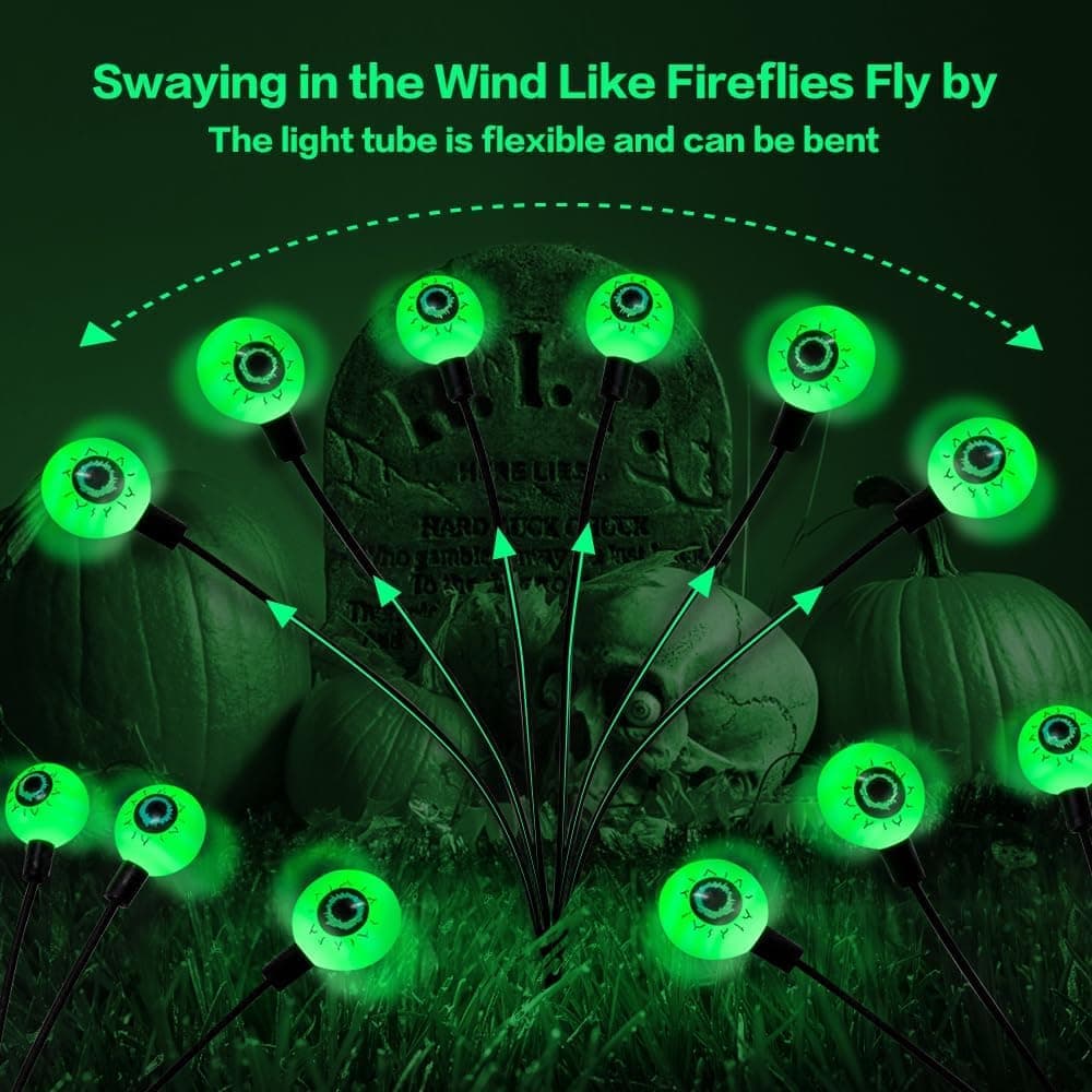 4-Pack Solar Halloween Eye Lights for Garden and Patio Decoration, Waterproof, 1/4, Green