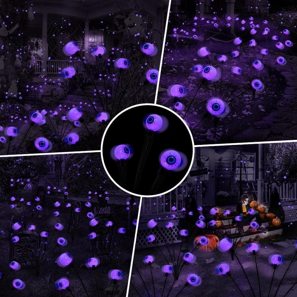 1-Pack Solar Powered Halloween Eye Lights for Garden and Patio Decoration, Waterproof, Purple, 1/4