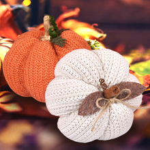 Handmade Knitted Fabric Pumpkin Ornament, Fall Harvest Decorative Pumpkin, Stuffed Polyester Artificial Pumpkin for Thanksgiving Halloween Autumn Home Table Centerpiece（Orange）()