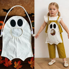 Halloween Ghost Candy Treat Bag for Kids, DIY Adjustable Crossbody Storage Pouch, Cute Ghost Trick‑or‑Treat Sling Bag for Halloween Party, Off‑white