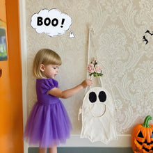 Halloween Ghost Candy Treat Bag for Kids, DIY Adjustable Crossbody Storage Pouch, Cute Ghost Trick‑or‑Treat Sling Bag for Halloween Party, Off‑white
