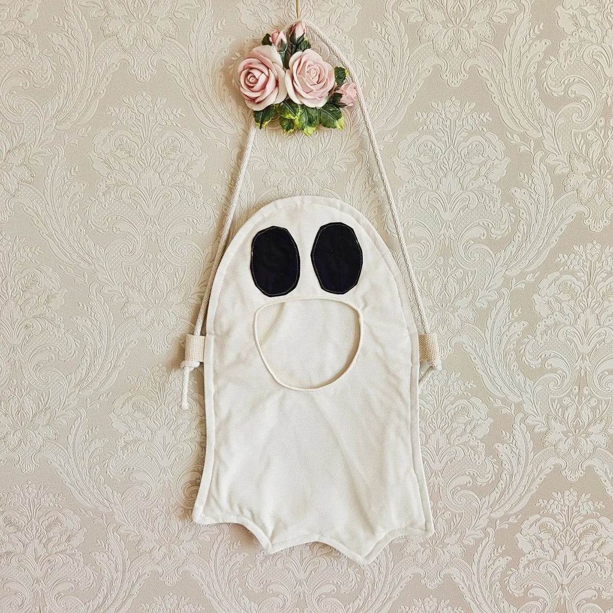 Halloween Ghost Candy Treat Bag for Kids, DIY Adjustable Crossbody Storage Pouch, Cute Ghost Trick‑or‑Treat Sling Bag for Halloween Party, Pumpkin Orange
