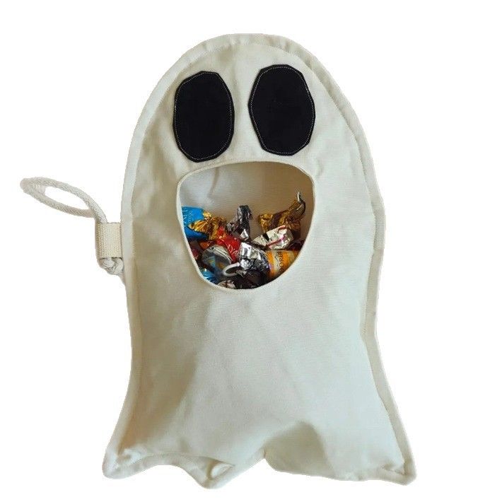 Halloween Ghost Candy Treat Bag for Kids, DIY Adjustable Crossbody Storage Pouch, Cute Ghost Trick‑or‑Treat Sling Bag for Halloween Party, Pumpkin Orange