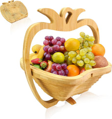 Pineapple Shaped Collapsible Bamboo Fruit Basket, Foldable Fruit Bowl Holder & Snack Dry Fruit Storage Basket, Decorative Serving Tray for Kitchen, Holiday Party, Christmas & Halloween Home Decor