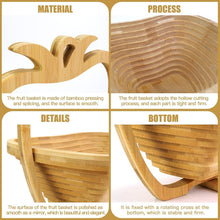 Pineapple Shaped Collapsible Bamboo Fruit Basket, Foldable Fruit Bowl Holder & Snack Dry Fruit Storage Basket, Decorative Serving Tray for Kitchen, Holiday Party, Christmas & Halloween Home Decor