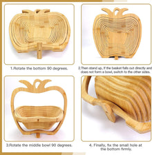 Pineapple Shaped Collapsible Bamboo Fruit Basket, Foldable Fruit Bowl Holder & Snack Dry Fruit Storage Basket, Decorative Serving Tray for Kitchen, Holiday Party, Christmas & Halloween Home Decor