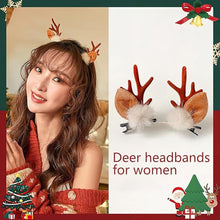 Christmas Hair Clips - Christmas Headband - Cute Deer Antler Headband - With Plush Reindeer Ears - For Halloween and Christmas - Includes Adjustable Strap