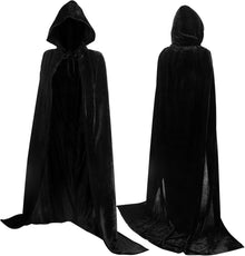 Luxury Black Hooded Coat - 170cm / XXL - Carnival Halloween Costume - Black Velour Coat - Hat - Adults - Dress Up - Costume Cape - Gothic - Fantasy - Halloween Suit - Carnival Clothing - Women and Men