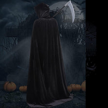 Luxury Black Hooded Coat - 170cm / XXL - Carnival Halloween Costume - Black Velour Coat - Hat - Adults - Dress Up - Costume Cape - Gothic - Fantasy - Halloween Suit - Carnival Clothing - Women and Men