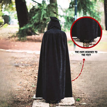 Luxury Black Hooded Coat - 170cm / XXL - Carnival Halloween Costume - Black Velour Coat - Hat - Adults - Dress Up - Costume Cape - Gothic - Fantasy - Halloween Suit - Carnival Clothing - Women and Men