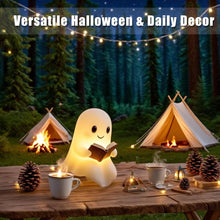 Halloween Cute Ghost Reading Lamp - Halloween Ghost Night Light - Halloween Decoration - Ghost Reading Book Lamp - Ghost Decoration - 3D LED Halloween Cute Ghost Figurine Fireplace Chimney Decoration for Home - 15 cm - Warmly Illuminated