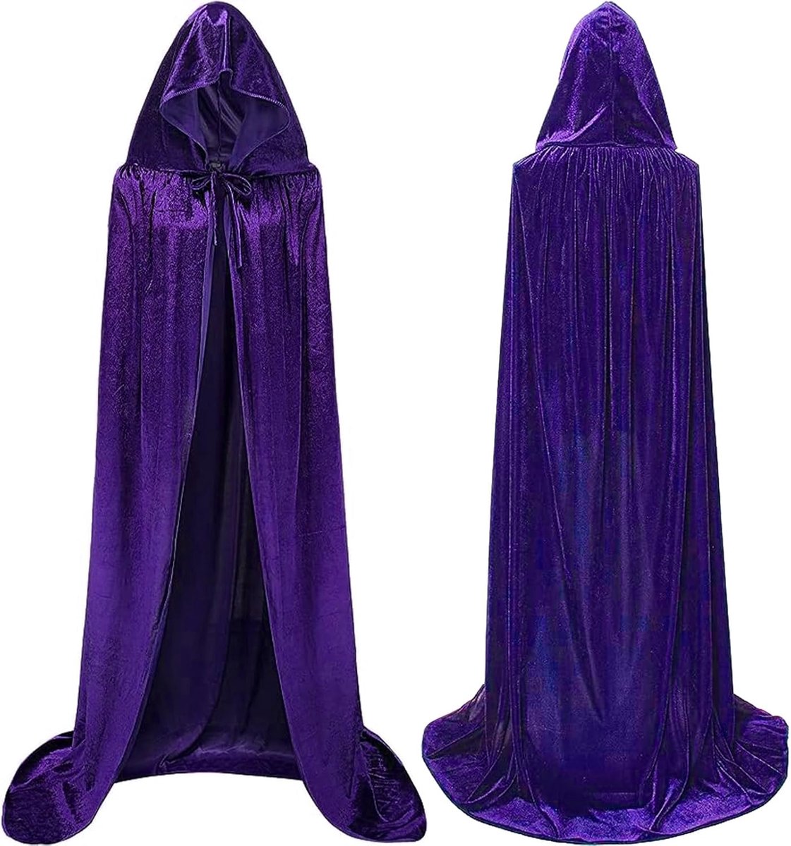 Luxury Purple Hooded Coat - 170cm / XXL - Carnival Halloween Costume - Purple Velour Coat - Hat - Adults - Dress Up - Costume Cape - Gothic - Fantasy - Halloween Suit - Carnival Clothing - Women and Men