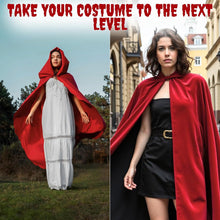 Luxury Red Hooded Coat - 170cm / XXL - Costume for Carnival Halloween - Red Velour Coat - Hat - Adults - Dress Up - Costume Cape - Gothic - Fantasy - Halloween Suit - Carnival Clothing - Women and Men