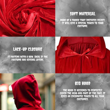 Luxury Red Hooded Coat - 170cm / XXL - Costume for Carnival Halloween - Red Velour Coat - Hat - Adults - Dress Up - Costume Cape - Gothic - Fantasy - Halloween Suit - Carnival Clothing - Women and Men
