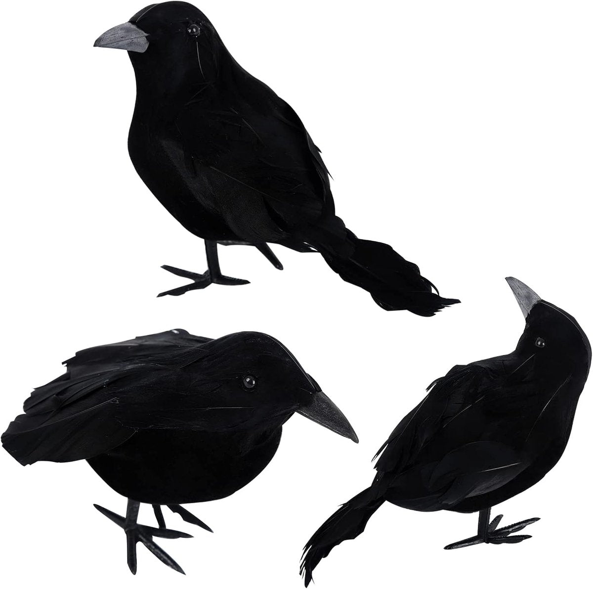 Crow - 3-piece - Halloween - Halloween Decoration - Pigeon Repeller Crow - Scarecrow - Halloween crows - artificial feathered crows - realistic raven birds decorations - party Prop - for indoors / outdoors / festivals / parties / Halloween