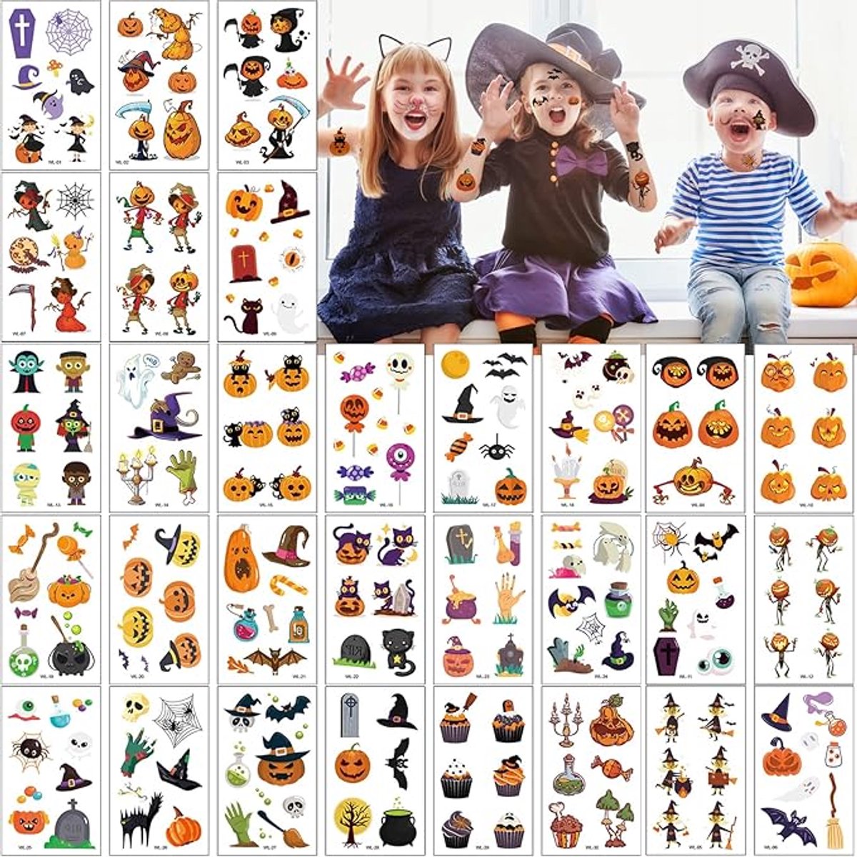 30 Sheets of Kids Halloween Tattoo Stickers - Halloween Decorations - Temporary Tattoo Stickers for Boys and Girls - Suitable for Halloween Candy - Party Bag Fillers - Halloween Stickers