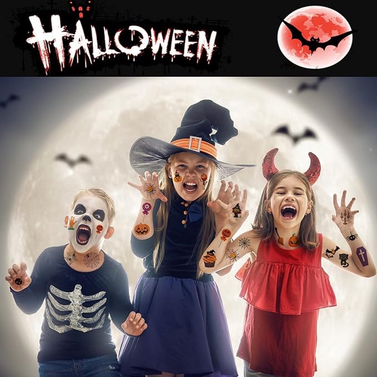 30 Sheets of Kids Halloween Tattoo Stickers - Halloween Decorations - Temporary Tattoo Stickers for Boys and Girls - Suitable for Halloween Candy - Party Bag Fillers - Halloween Stickers