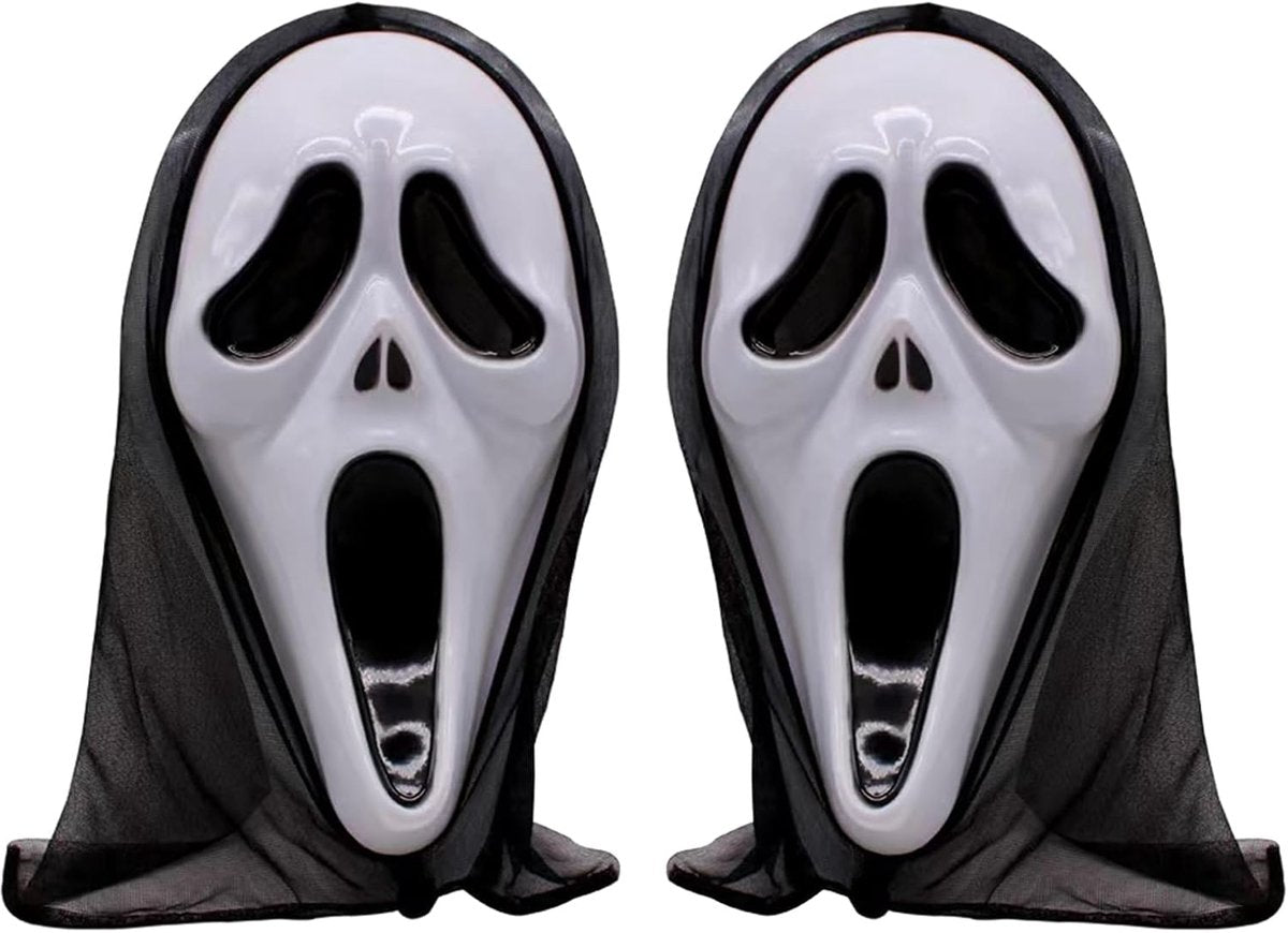 2-Piece Plastic Horror Killer Mask - Screaming Mask - Horror - Full Head Mask - Ghost Face Creates a Suspenseful Atmosphere - Suitable for Carnival and Halloween - One Size Fits All
