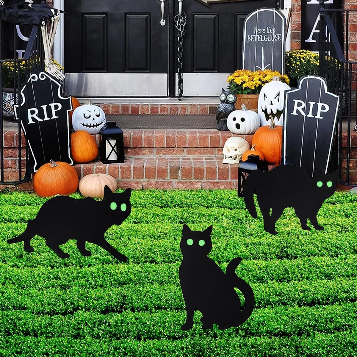 Halloween - 3-piece - Halloween Decoration - Decoration - Black Cat - Yard Signs Decorations - Scary Halloween Garden Signs - Garden Decoration - Outdoor Decor - for Home / Party / Festival / Christmas / Christmas / Halloween