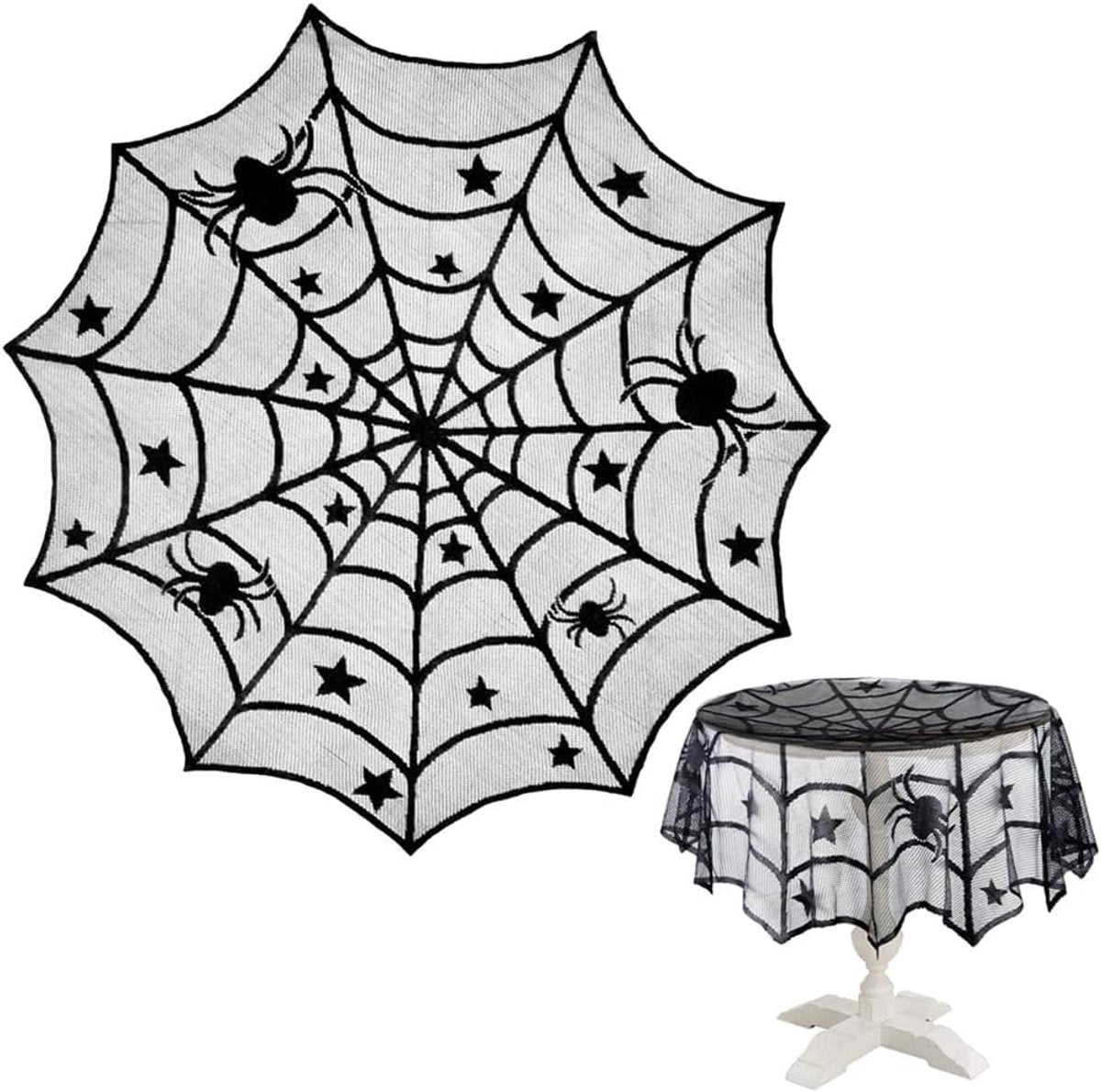 Tablecloth - 102 cm - Halloween tablecloth - table runner - round tablecloth - Halloween table decoration - black round lace spiderweb tablecloth - Interior decoration - lace tablecloth - Halloween party ornament - for Kitchen, Dining Table, Party Supplie