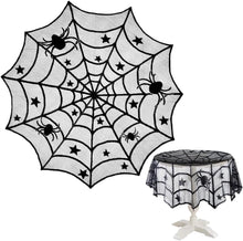 Tablecloth - 102 cm - Halloween tablecloth - table runner - round tablecloth - Halloween table decoration - black round lace spiderweb tablecloth - Interior decoration - lace tablecloth - Halloween party ornament - for Kitchen, Dining Table, Party Supplie