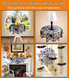 Tablecloth - 102 cm - Halloween tablecloth - table runner - round tablecloth - Halloween table decoration - black round lace spiderweb tablecloth - Interior decoration - lace tablecloth - Halloween party ornament - for Kitchen, Dining Table, Party Supplie