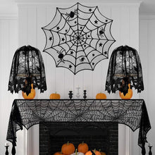 Tablecloth - 102 cm - Halloween tablecloth - table runner - round tablecloth - Halloween table decoration - black round lace spiderweb tablecloth - Interior decoration - lace tablecloth - Halloween party ornament - for Kitchen, Dining Table, Party Supplie