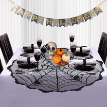 Tablecloth - 102 cm - Halloween tablecloth - table runner - round tablecloth - Halloween table decoration - black round lace spiderweb tablecloth - Interior decoration - lace tablecloth - Halloween party ornament - for Kitchen, Dining Table, Party Supplie