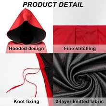 Red Halloween cape - alloween cosplay costume - Unisex reversible cape with hood - robe - Grim Reaper's Cape - vampire cape - Black and red double layer cape - long masquerade cape - Pirate cape - black and red witch cape