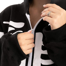 Unisex Skeleton Onesie Pajamas Plush Skeleton Jumpsuit Zipper Halloween Hoodie Pajamas for Adults Sleepwear Costume Black XL