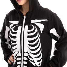 Unisex Skeleton Onesie Pajamas Plush Skeleton Jumpsuit Zipper Halloween Hoodie Pajamas for Adults Sleepwear Costume Black XL