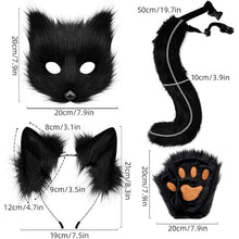 Fox Tail and Ears Cosplay Set, White Plush Mask with Cat Ears, Tail, and Paw Gloves for Halloween