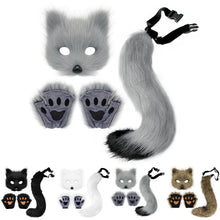 Therian Paws Fur Mask and Tail Set White Halloween Cat Costume Party