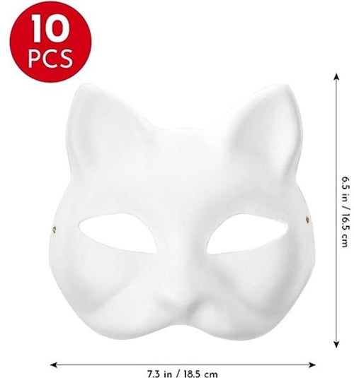 10 Paintable Cat Masks - DIY Animal Costume Masks - White Masks - Half-Used for Masquerade - Halloween - Cosplay Masks for Kids - Party Costume Supplies