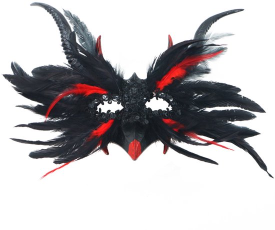 Mask - New for Halloween - Gothic Style - Mask with Decorative Feather Lace - Devil's Horn Mask - Role-playing Prop