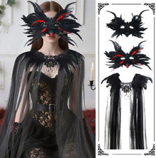 Mask - New for Halloween - Gothic - Mask with decorative feather lace - Devil's horn mask - Role-playing prop - Black