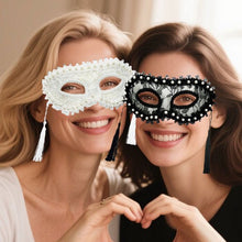 Masks - Halloween Half Face Pearl Lace Ribbon Mask - Masquerade Cosplay Party - Photography Props - 2 Items