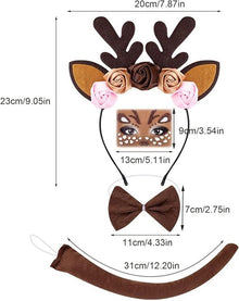 Headband - Elk Ears - Great for a Masquerade - Christmas Reindeer Headband and Tail - Perfect for Winter, Holidays, Halloween, Parties and Cosplay Costumes