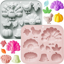 2 Pack Fall Thanksgiving Chocolate Silicone Molds, Autumn Pumpkin Turkey Leaves Silicone Molds Baking Soap for Halloween Autumn Cupcake Cake Topper
