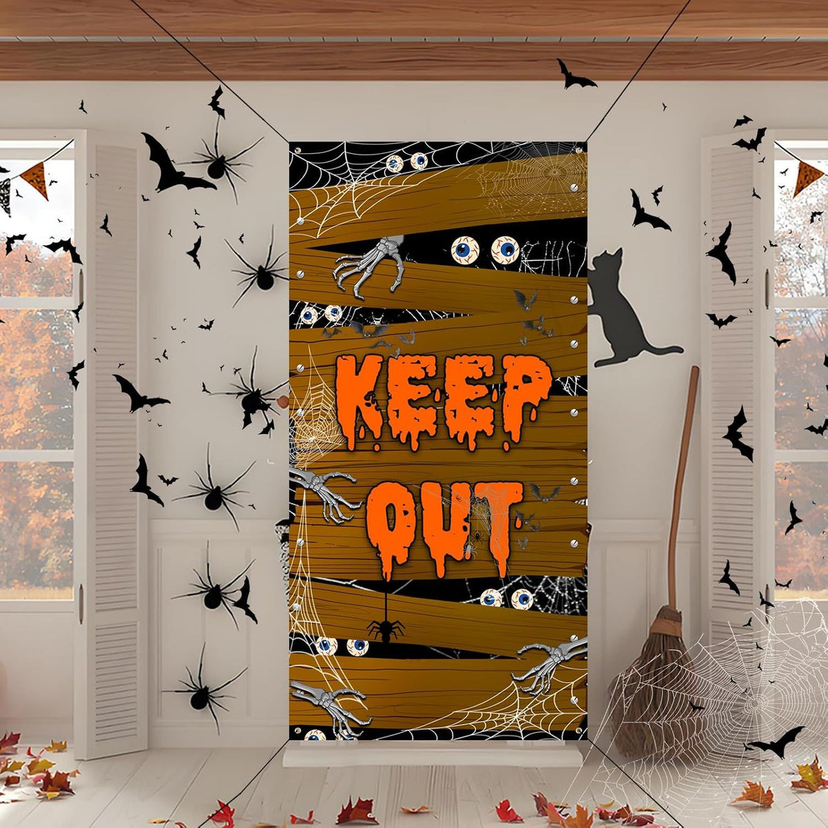 Halloween Door Cover, Scary Fabric Door Decoration for Indoor and Outdoor Halloween Parties, Front Door, Porch and Wall Decor