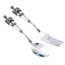 Stainless Steel Skeleton Skull Spoon and Fork Flatware Tableware Gifts for Halloween Easter and Christmas (Spoon) B